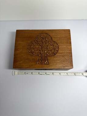 Vintage Hand-Carved Rosewood Keepsake Box with Tree of Life Floral Design
